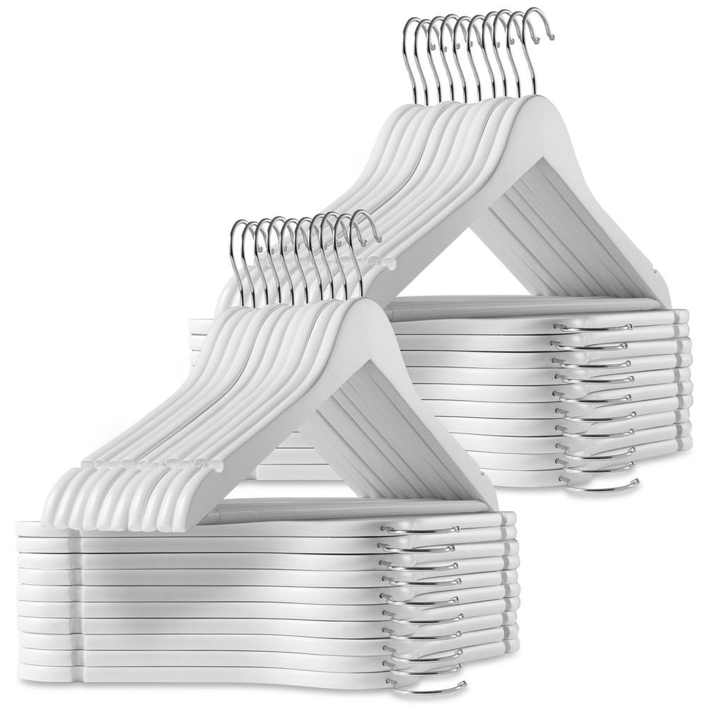 40 White Wooden Suit Hangers for Coats Jackets Shirts Skirts