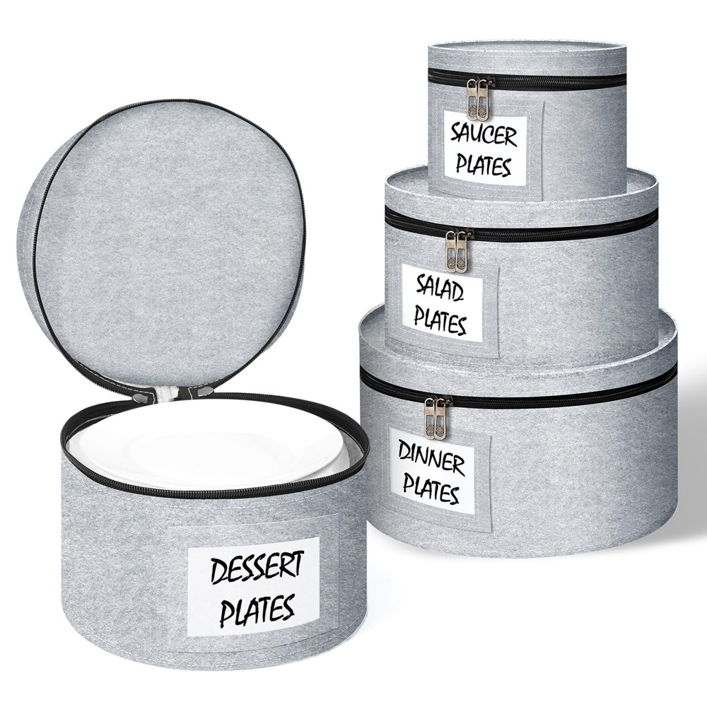 Anycosy China Storage Containers 4 Piece Set Moving Boxes for Dinnerware Grey