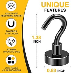 Multipurpose Black Magnet Hooks – 30Lbs, 75 Pack