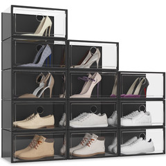 SEE SPRING 12 Pack X-large Stackable Shoe Organizer Racks Storage Box, Black