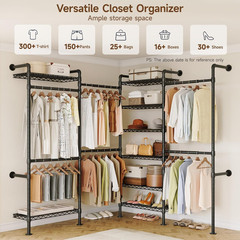 L4 Wall Mounted Industrial Pipe Clothing Rack, Closet Organizer System with 6 Ha