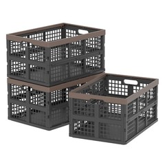 Cand 3-Pack 42 L Plastic Collapsible Storage Crates, Stacking Folding Basket