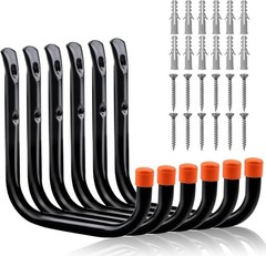 6 Pack 8 Inch Heavy Duty Garage Hooks, Wall Mount Storage Hangers for Ladder, Bi