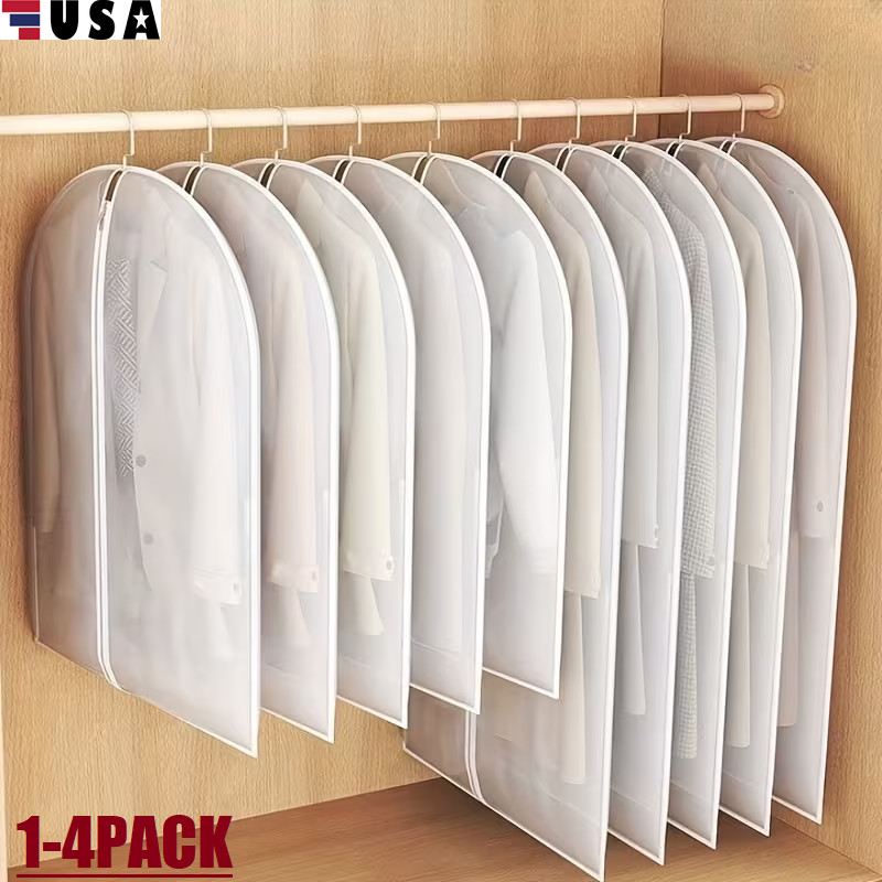 4× Garment Bags Clear Zipper Clothes Cover Closet Storage Bag For Coat Jacket US