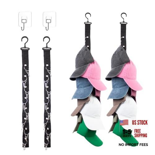 2PCS Door Hat Racks with 8 Black Baseball Caps Organizer Hangers