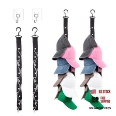2PCS Door Hat Racks with 8 Black Baseball Caps Organizer Hangers