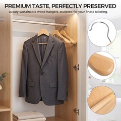 24 Pack Premium Wide Shoulder Wooden Suit Hangers with Anti-Slip Bar for Coats