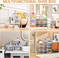 12 Pack Large Shoe Storage Box, Clear Shoe Storage Organizer with Magnetic Door