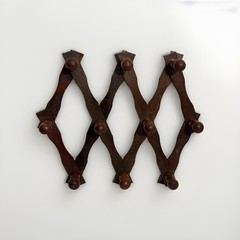 Vtg Wood Expandable Peg Rack Accordion Wall Hanger Dark Walnut Cottage Farmhouse