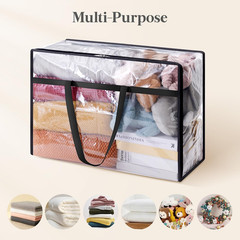 4-Pack Clear Storage Bags, 60L Zippered Organizers for Bedding and Comforters