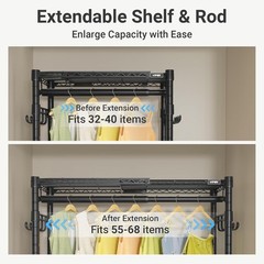 R2X Expandable Portable Closet with Lockable Wheels, 600lbs Capacity Heavy Du…