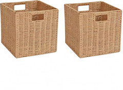 Set of 2 Foldable Wicker Storage Baskets for Organizing Home Spaces 11″x11