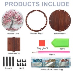 5D Diamond Painting Snack Storage Box – Cherry Blossom Tree Design Round Wood…