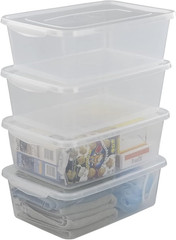 Set of 4 Clear 14 Quart Plastic Storage Bins with Lids and Latching Design