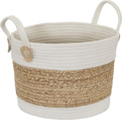 Natural and White Corn & Hyacinth Wicker Basket Tote with Handles