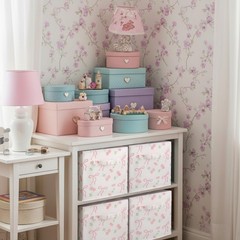 6 Pcs Pink Bow Cherry Cube Storage Bins 11 Inch Storage Basket with Handle, P…