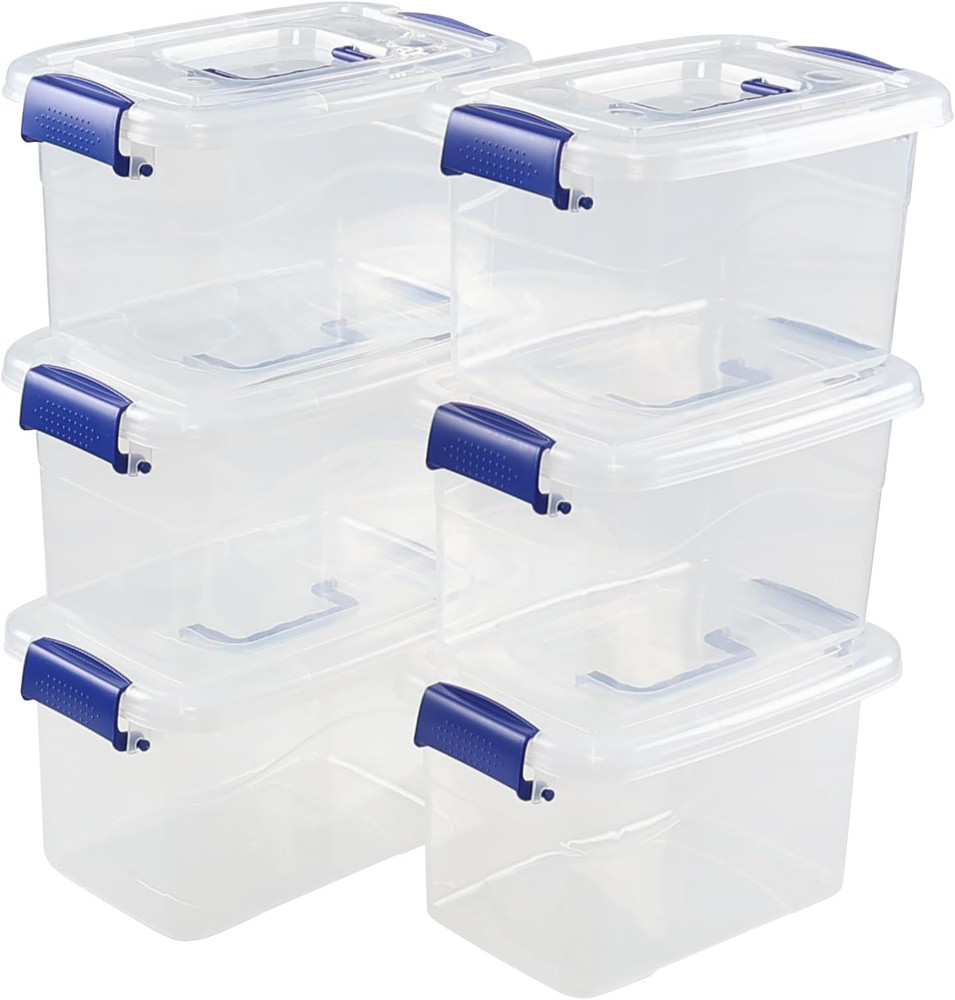 6 Pack 5 Quart Clear Latching Storage Bins with Lids for Organizing