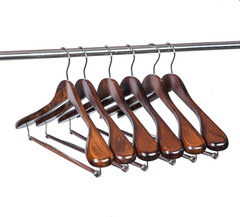 Luxury Wide Shoulder Wooden Hangers 6 Pack, with Locking Bar, Smooth Retro