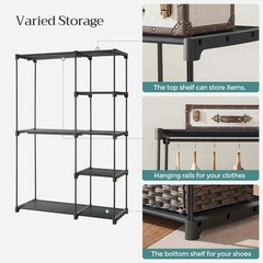 SONGMICS Portable Closet, Freestanding Clothes Rack with Shelves, Black