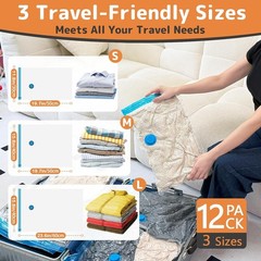 12 Pack Vacuum Bags for Travel with Rechargeable Air Pump, Carry-On Compressi…