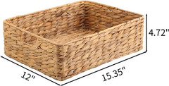 Handwoven Water Hyacinth Basket with Handle – 15.35L x 12W x 4.72H In