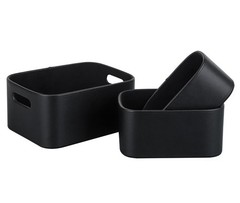 Faux Leather Storage Baskets Bins Velvet Lining Gifts 3 PCS Black