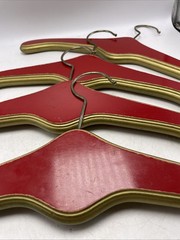 Clothes Hanger Hollywood Regency Red Gold Wood Heavy Set 4 Vintage Closet MCM
