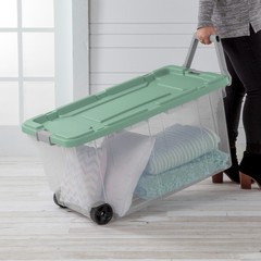 Sterilite Extra-Large Wheeled Rugged Storage Bin, 160 Quart Durable Clear Storag