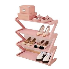 Tier Durable Plastic Z-Shaped Shoe Rack | Modern Shoe Stora Pink | Stackable**-=