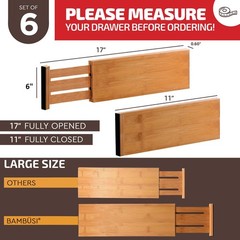 6-Pack Drawer Dividers – 6 Inches High, Adjustable 11 to 17 Inches Bamboo Dra…