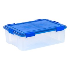 Clear Plastic Storage Box with Blue Lid 41 Quart WeatherPro Tote Container