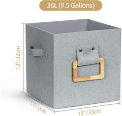 Stylish Collapsible Storage Cubes with Wood Handle – 4 Pack, Gray