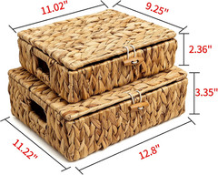 Handwoven Wicker Storage Baskets with Lid, 2-Pack – Natural & Dustproof