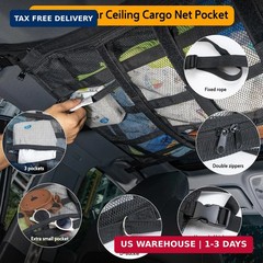 Car Ceiling Cargo Net with 3 Pockets,31.5″x21.6″ Car Overhead Storage Mesh Organ