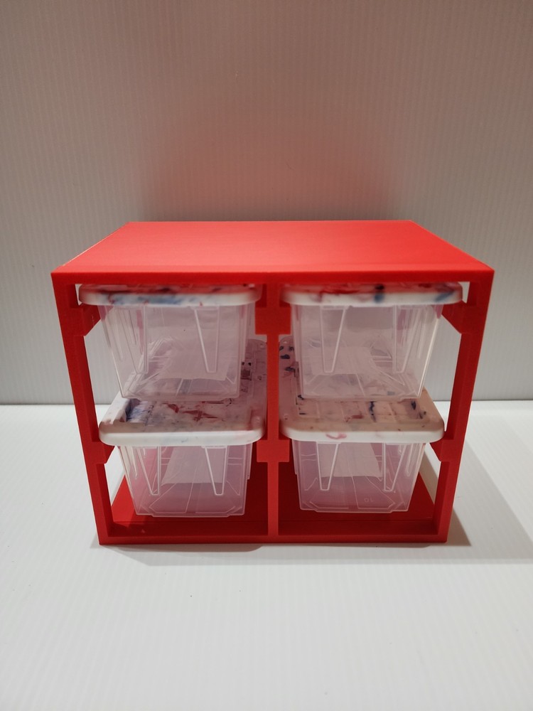 4 x Lowe’s Teeny Tote Mini Totes New, Clear Tye Dye Lids W/ 3D Printed Red Rack