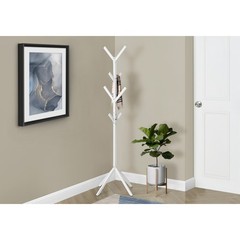Coat Rack, 8 Hooks, Entryway, 70″h, Bedroom, White Metal, Contemporary