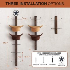 P-ALADIN Cowboy Hat Holder, Rack for 16 x 9.3 x 3 inches, Walnut