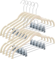 10 Pack Ivory Velvet Hangers with Clips – No Slip Space-Saving Closet Solution