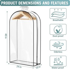 Clear Garment Bags for Hanging Clothes 10” Gusseted, Suit Bags for Closet