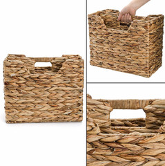 Natural Water Hyacinth Magazine Basket with Handle – 2 Compartment Organizer