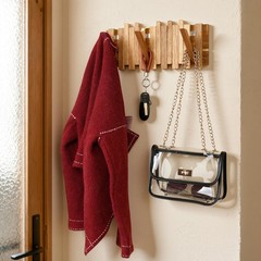 Foldable Wooden Wall Mount Coat Rack Rustic Hat Hanger 8 Hooks 13.2 Inch