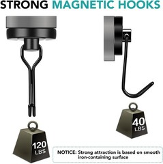 Versatile 8-Pack Black Magnetic Hooks – Holds Up to 120lbs for Organizing