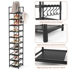 Tall Narrow Shoe Rack Entryway, 10 Tier Metal, 10–15 Pairs, Corner Space Saver