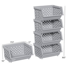 Idotry 3/4-Pack Stackable Storage Bins for Pantry Plastic Organizing Basket Gray