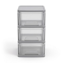 Starplast 3-Drawer Organization Tower Medium Storage Cart, Silver Plastic