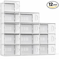 12/24 Pack XL Clear Drop Side Shoe Boxes Stackable Sneaker Storage Display Case