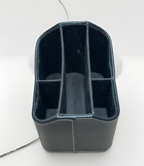 Unbranded Black Faux Leather Spinning Remote Control Holder Desk Organizer Only