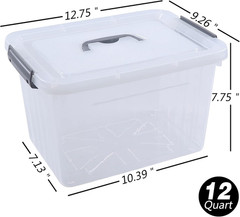 Clear 12 Qt Storage Container with Lid & Handle, Latching Box, 1 Pack