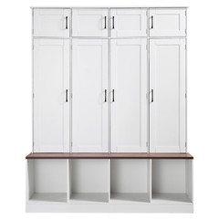 59 in Hall Tree w/ Bench Shoe Cabinet Storage Hooks Entryway White