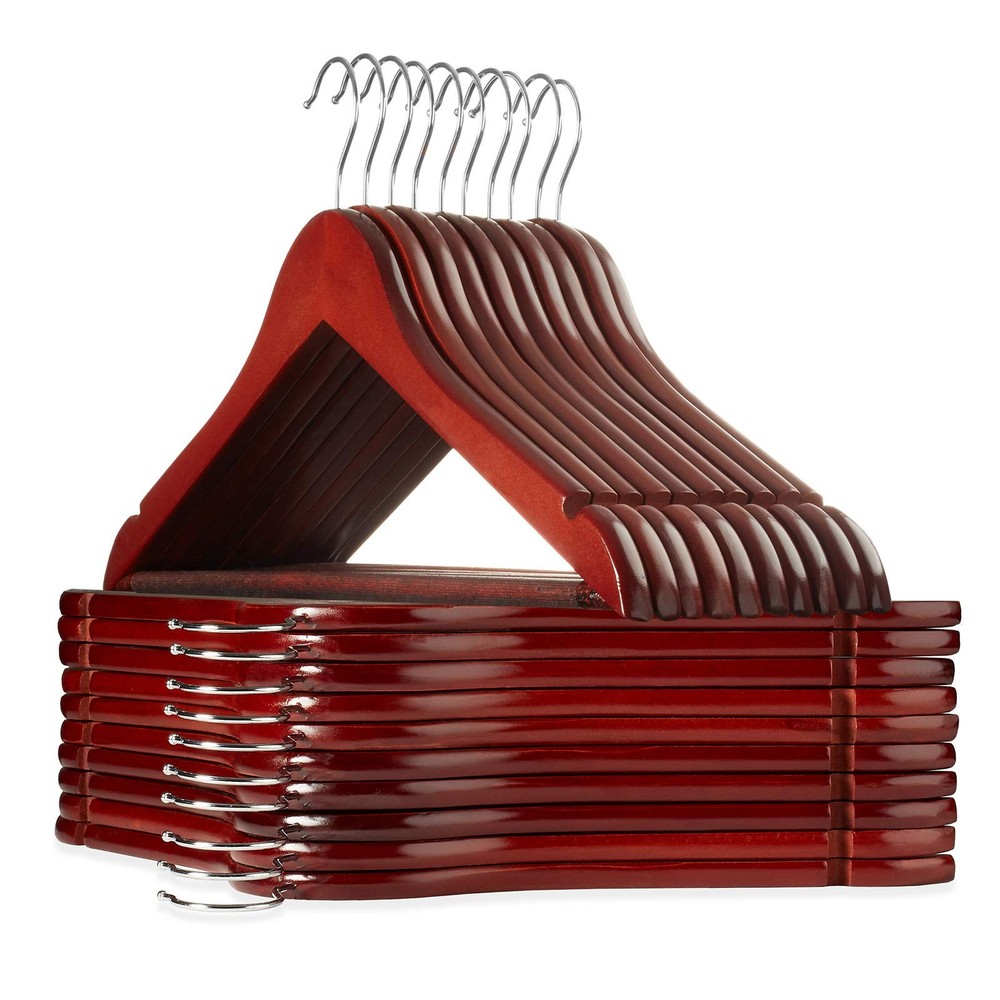 – 20 Cherry Wooden Suit Hangers – Premium Lotus Wood with Notches & Chrome Sw…